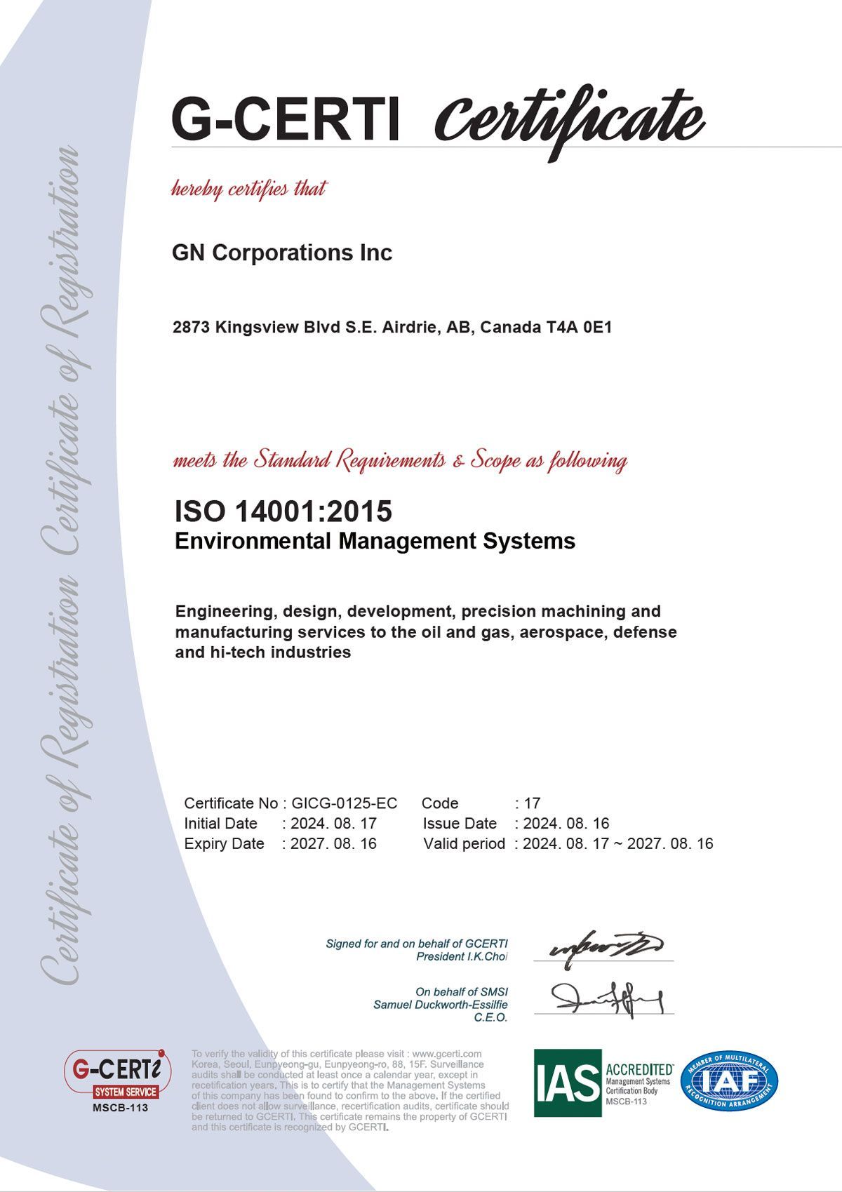 A certificate of registration for an ab company