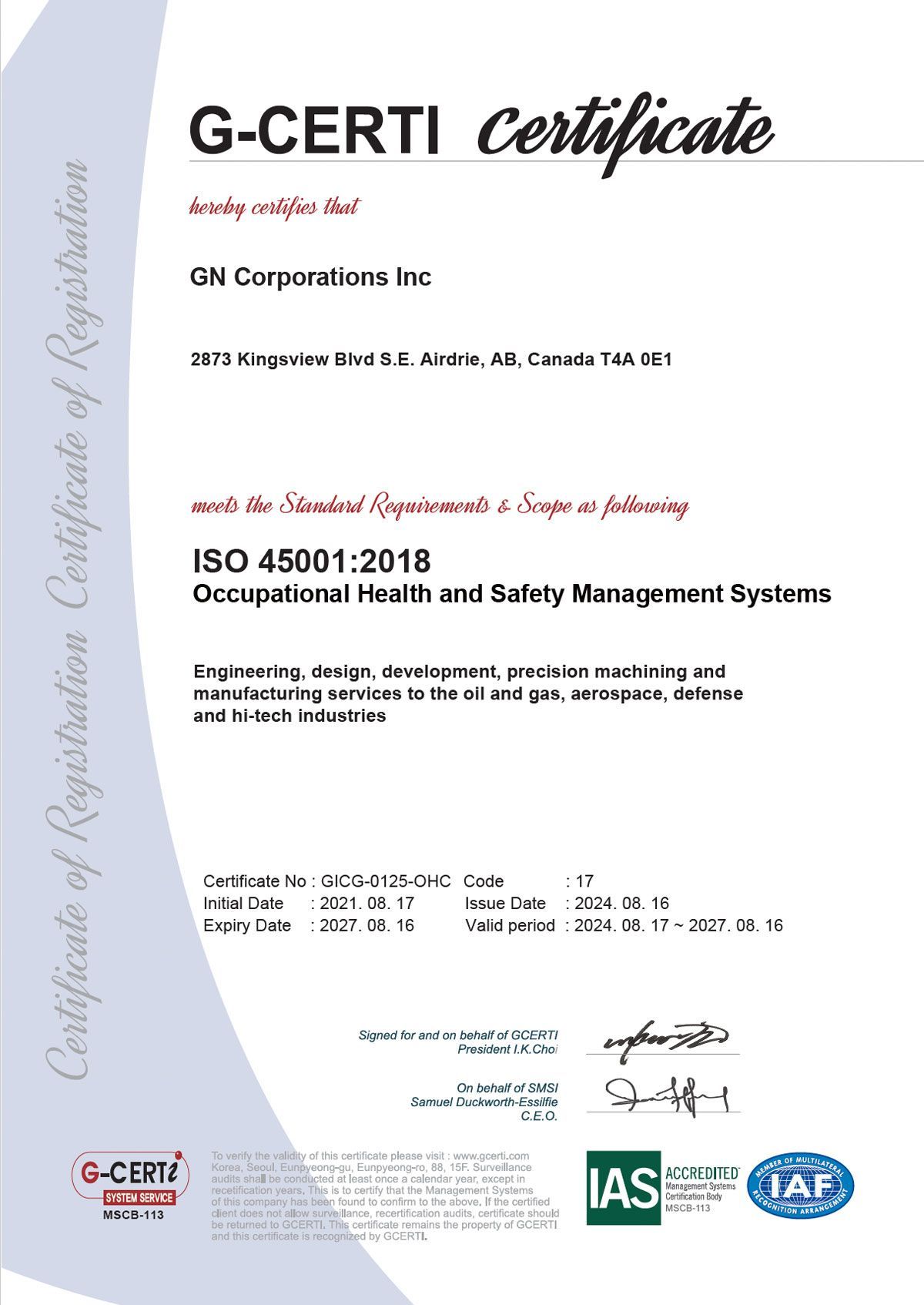 A certificate of registration for an ab company