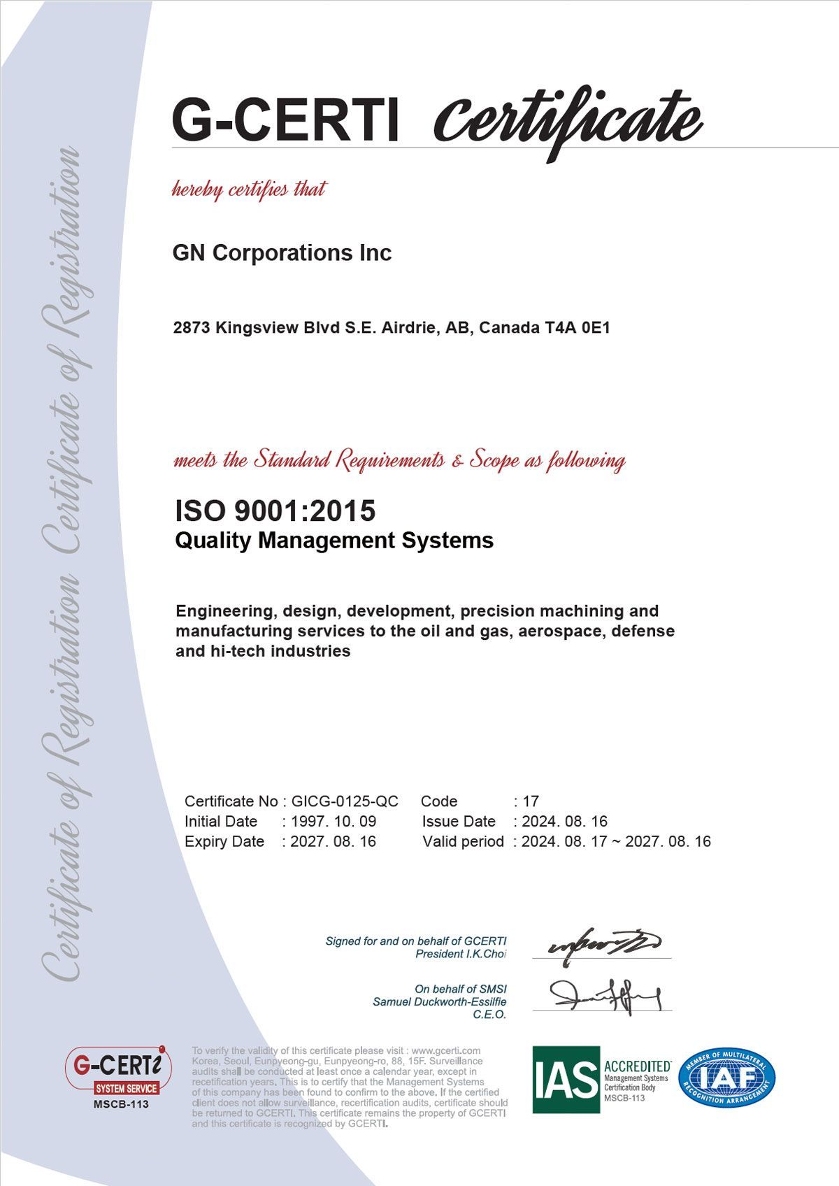 A certificate of registration for an ab company